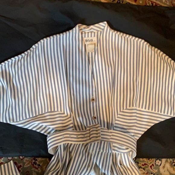 RETRO B.G.B. LTD DRESS NAUTICAL GRAY WHITE STRIPES ROCKABILLY PIN UP I LOVE LUCY - Picture 3 of 16